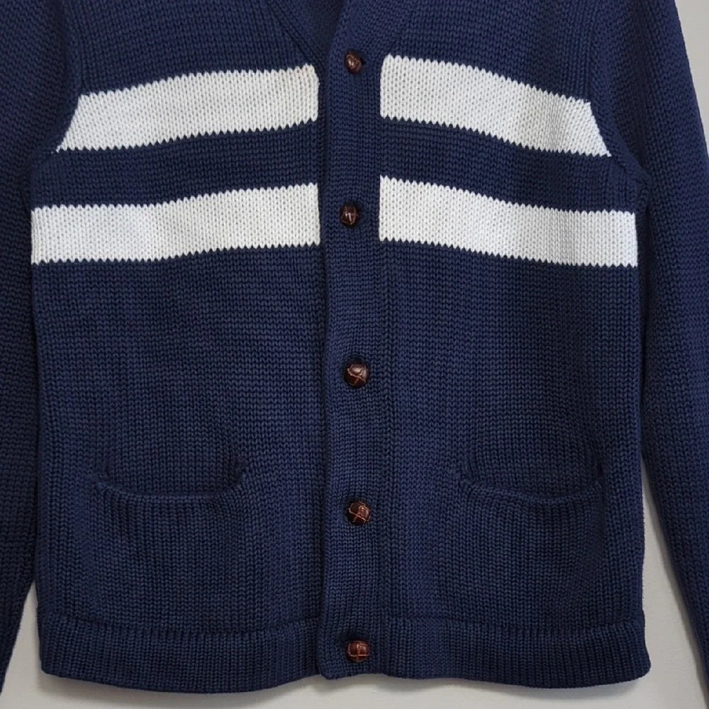 Polo Ralph Lauren Navy‎ Blue Cardigan Sweater Preppy Quiet Luxury Men's Medium